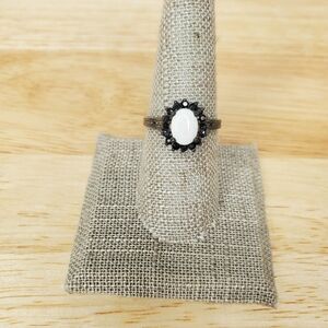 Simulated Oval Opal Black Spinel Ring Sterling Silver Size 8 Cocktail Statement